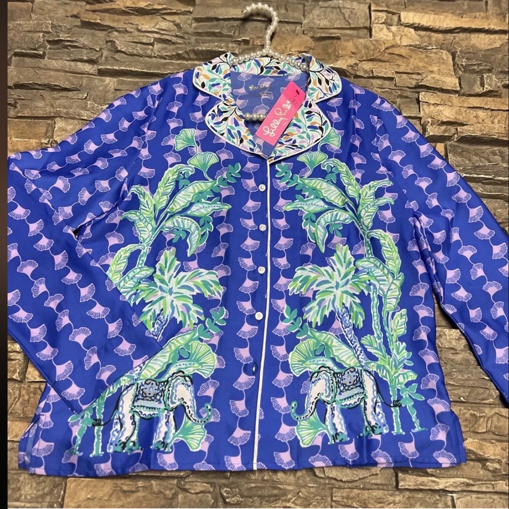 NWT Lilly Pulitzer PJ WOVEN TOP Blue Grotto Fan Favorite Engineered XS